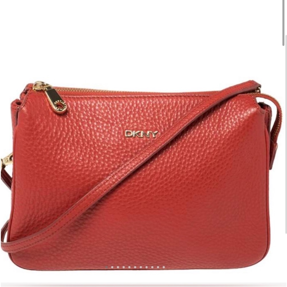 DKNY Crossbody Bag  Handbag Genuine Leather Zipped Red Classic Statement